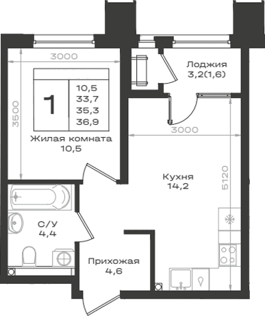 Продается 1-комн. квартира, 33.7 м²