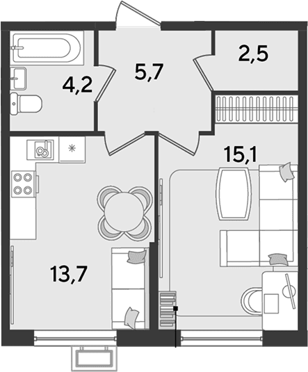Продается 2-комн. квартира, 41.2 м²