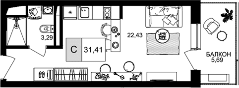 Продается 1-комн. квартира, 25.72 м²