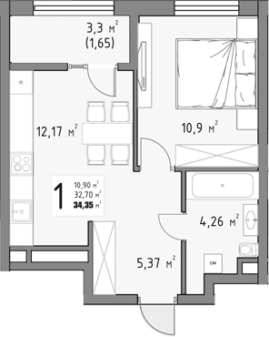 Продается 1-комн. квартира, 32.7 м²