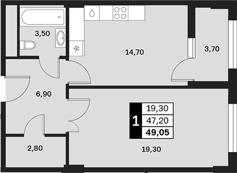 Продается 1-комн. квартира, 47.2 м²