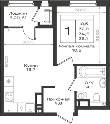 Продается 1-комн. квартира, 32.9 м²
