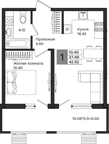 Продается 1-комн. квартира, 37.49 м²