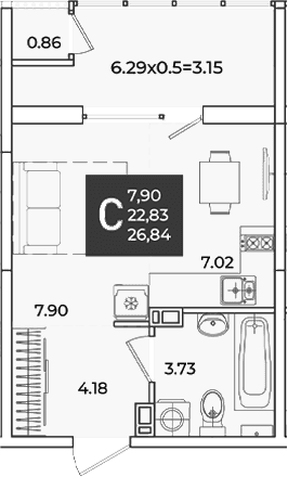 Продается 1-комн. квартира, 22.83 м²