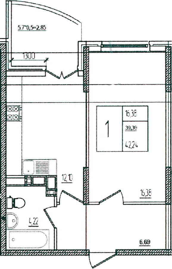 Продается 1-комн. квартира, 39.39 м²