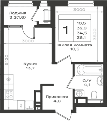 Продается 1-комн. квартира, 32.9 м²