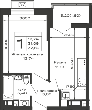 Продается 1-комн. квартира, 31.09 м²