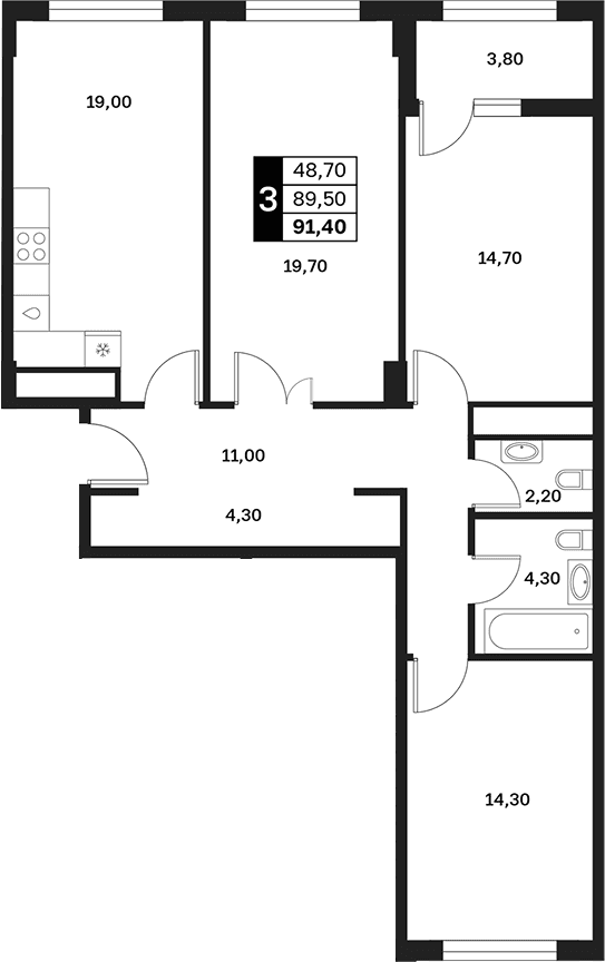 Продается 3-комн. квартира, 89.5 м²