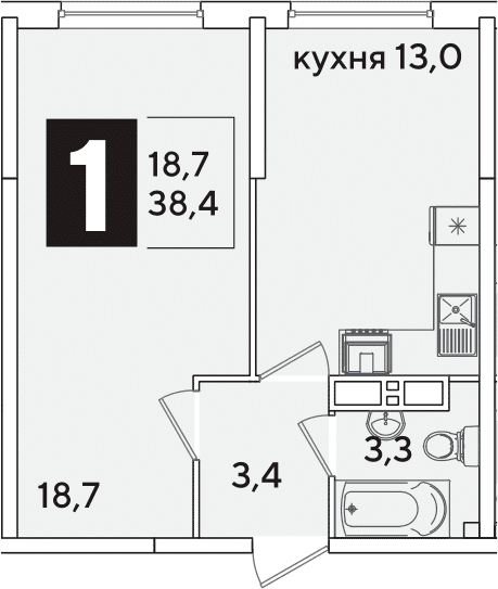Продается 1-комн. квартира, 38.4 м²