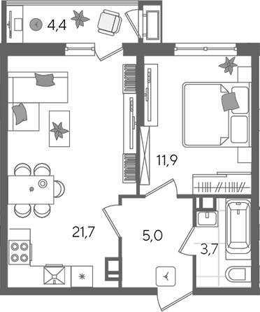 Продается 2-комн. квартира, 42.3 м²