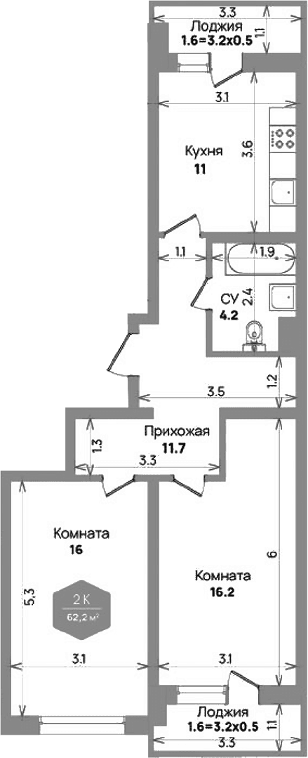 Продается 2-комн. квартира, 59 м²
