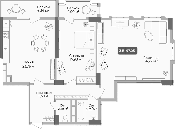 Продается 2-комн. квартира, 93.95 м²