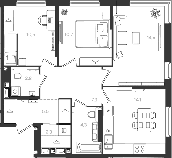 Продается 3-комн. квартира, 72.1 м²