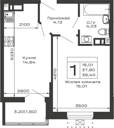 Продается 1-комн. квартира, 37.8 м²