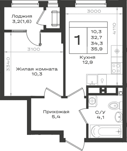 Продается 1-комн. квартира, 32.7 м²