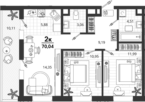 Продается 2-комн. квартира, 59.93 м²
