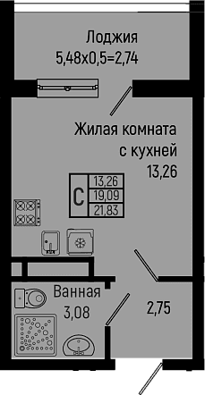 Продается 1-комн. квартира, 19.09 м²