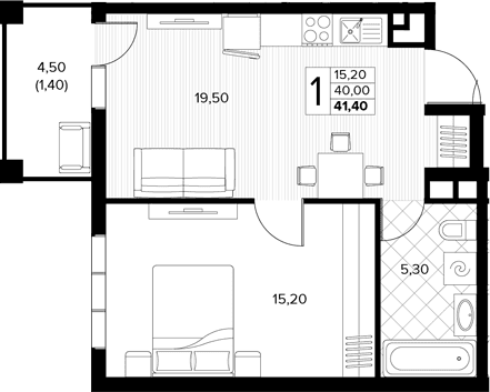 Продается 1-комн. квартира, 40 м²