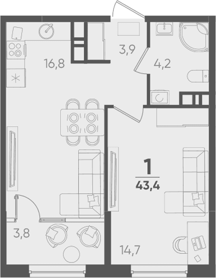 Продается 1-комн. квартира, 39.6 м²