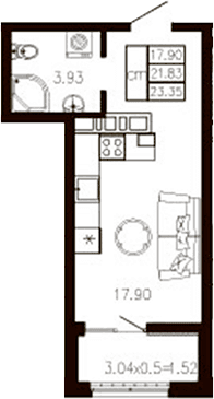 Продается 1-комн. квартира, 21.88 м²