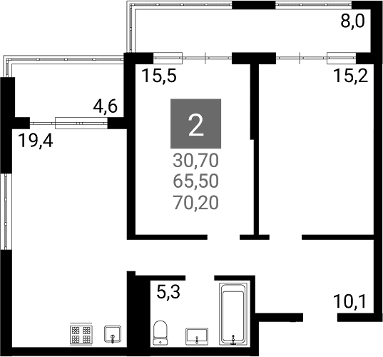 Продается 2-комн. квартира, 65.5 м²