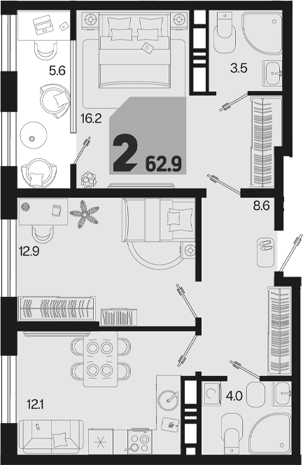 Продается 2-комн. квартира, 57.3 м²