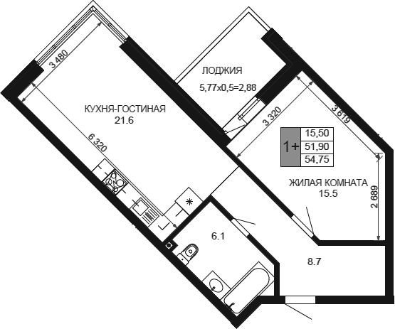 Продается 2-комн. квартира, 51.87 м²