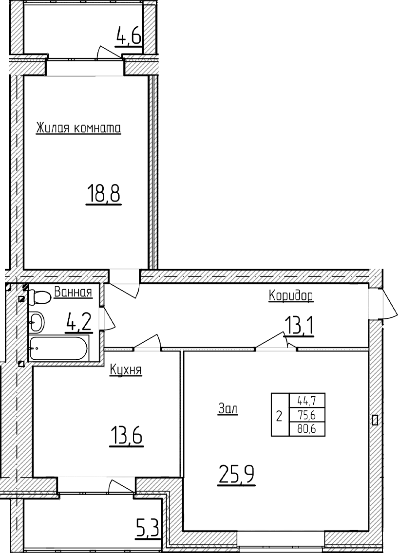Продается 2-комн. квартира, 75.65 м²