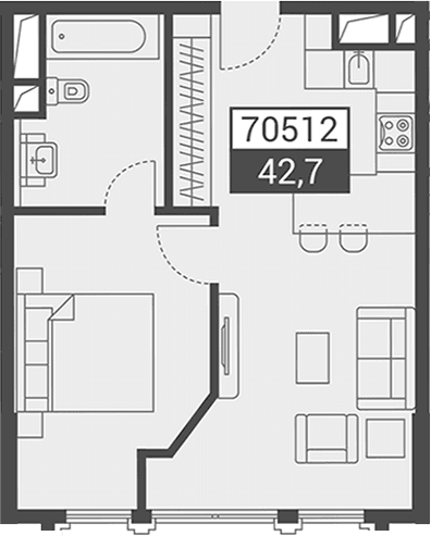 Продается 1-комн. квартира, 42.7 м²