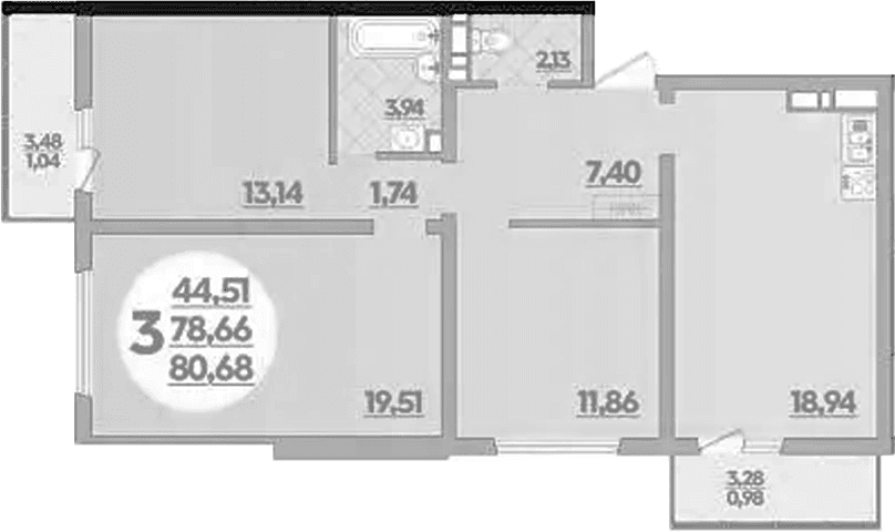 Продается 3-комн. квартира, 78.66 м²
