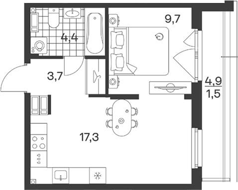 Продается 2-комн. квартира, 35.1 м²