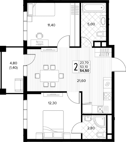 Продается 2-комн. квартира, 53.1 м²