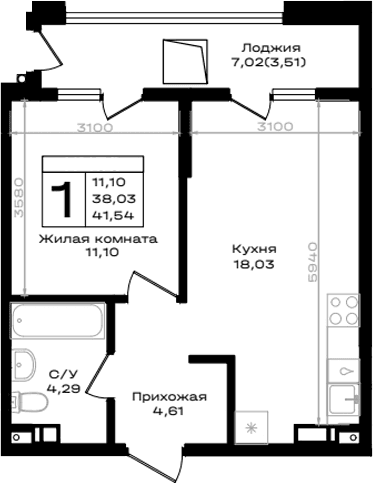Продается 1-комн. квартира, 38.03 м²