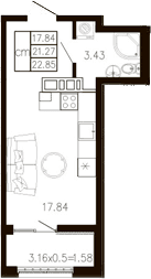Продается 1-комн. квартира, 21.32 м²