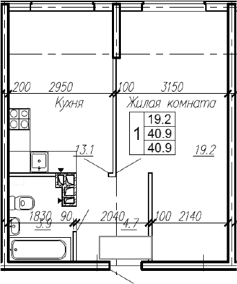 Продается 1-комн. квартира, 40.9 м²