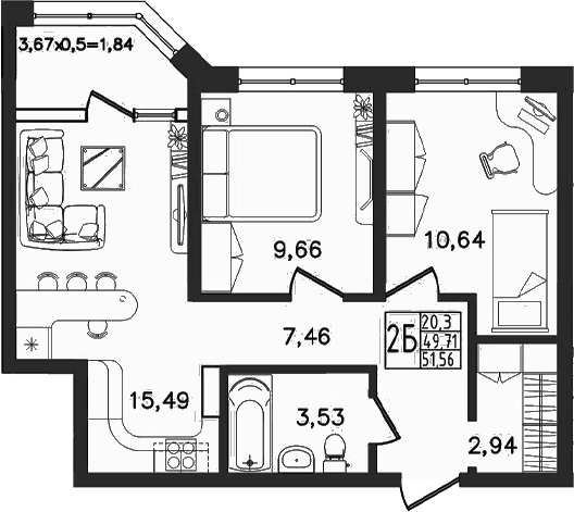 Продается 3-комн. квартира, 49.72 м²