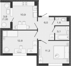 Продается 2-комн. квартира, 45.6 м²