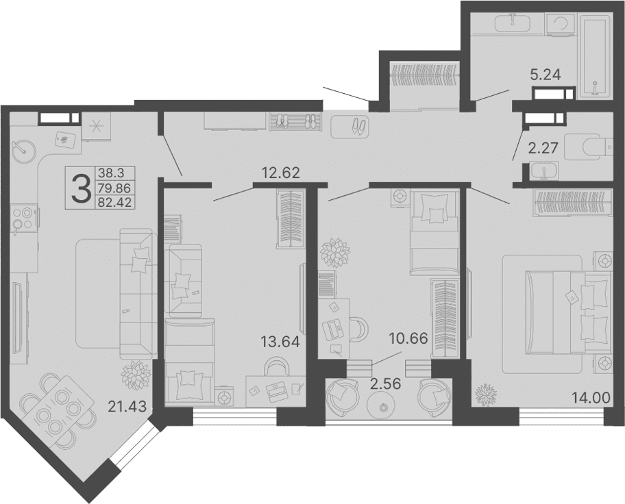 Продается 3-комн. квартира, 79.86 м²
