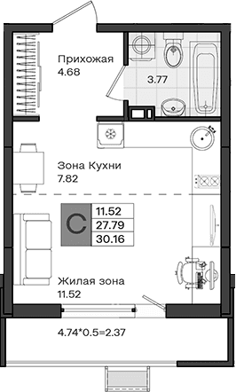 Продается 1-комн. квартира, 27.79 м²