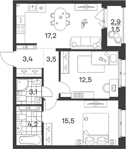 Продается 3-комн. квартира, 59.4 м²