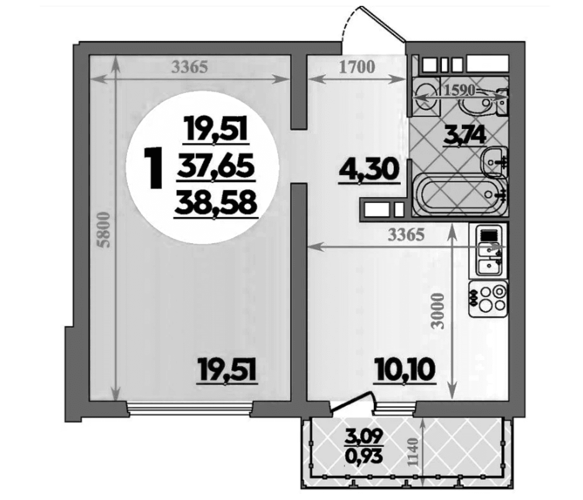 Продается 1-комн. квартира, 37.65 м²