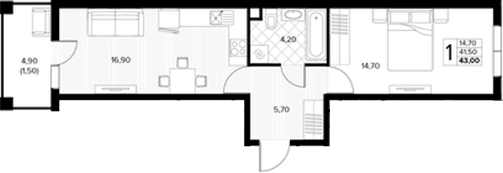 Продается 1-комн. квартира, 41.5 м²