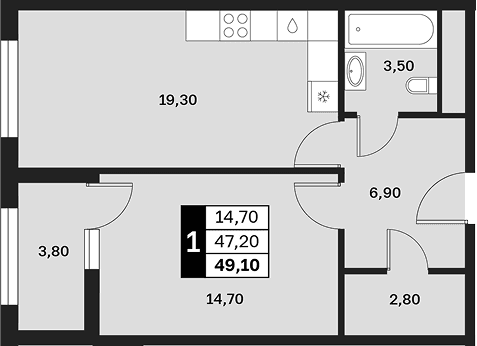 Продается 1-комн. квартира, 47.2 м²