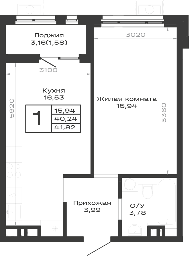Продается 1-комн. квартира, 40.24 м²
