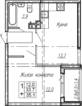Продается 1-комн. квартира, 33.7 м²