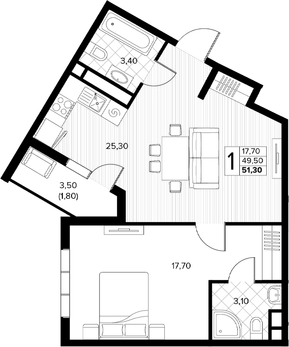 Продается 1-комн. квартира, 49.5 м²