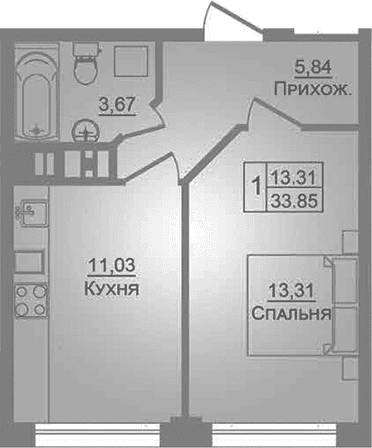 Продается 1-комн. квартира, 33.85 м²