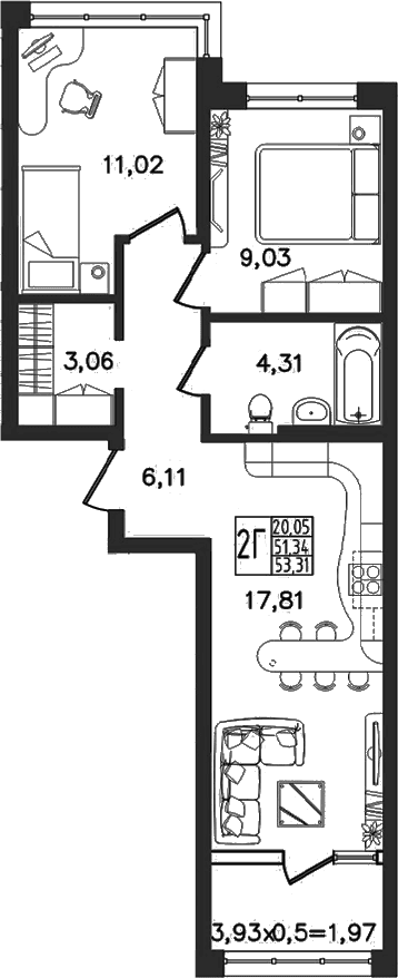 Продается 3-комн. квартира, 51.34 м²