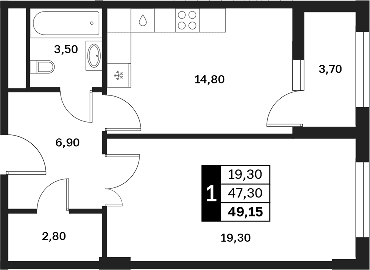 Продается 1-комн. квартира, 47.3 м²