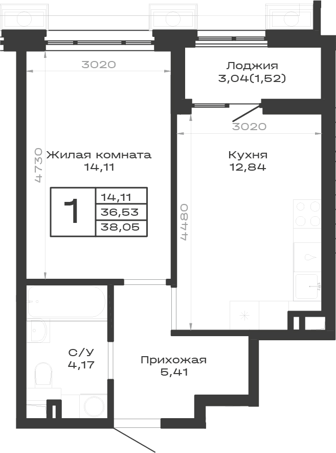 Продается 1-комн. квартира, 36.53 м²